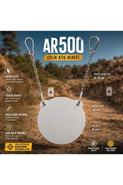 SUMUAS AR500 Çelik Gong Hedef – 30 cm Metal Atış Hedefi – Zincirli Askı Dahil