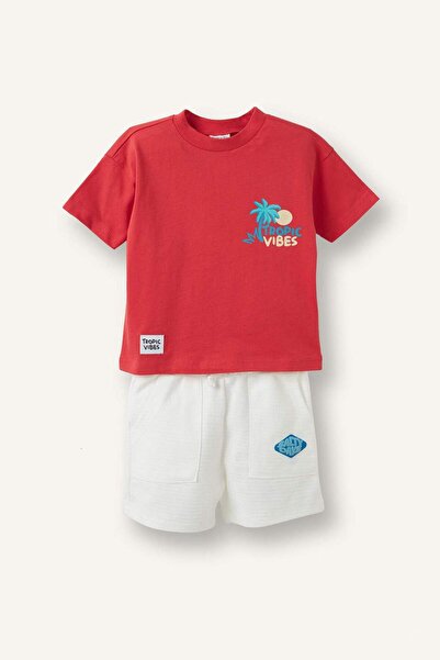 DeFacto Palm Tree Printed Short Sleeve T-Shirt Shorts 2-Piece Set Baby Boy H7...