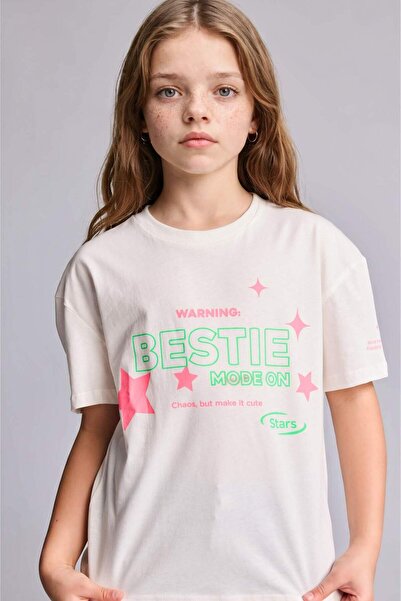 DeFacto 100% Cotton Crew Neck Printed Short Sleeve T-Shirt Girls H7246A826Sm