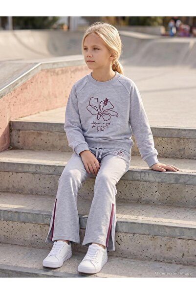 Mışıl Kids Paça Yırtmaçlı10-13 Yaş Eşofman Takımı - Gri