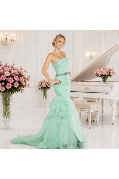 Jovani New York Rochie de seara verde lunga tip sirena din tulle