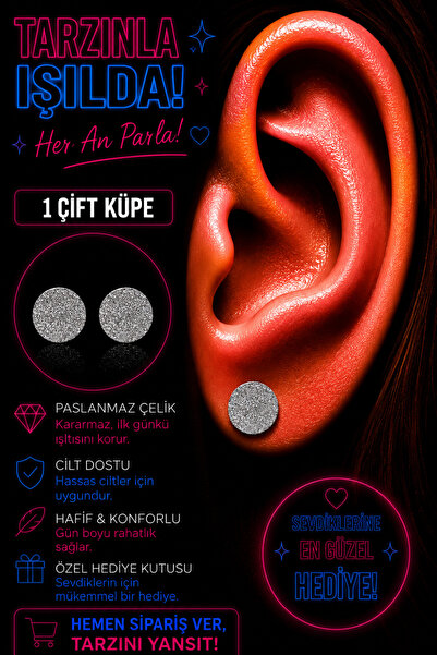 FG KONNİCHİWA % 100 ÇELİK ÇİFT KÜPE PASLANMAZ KARARMAZ DESENLİ SİMGELİ KÜPE (...