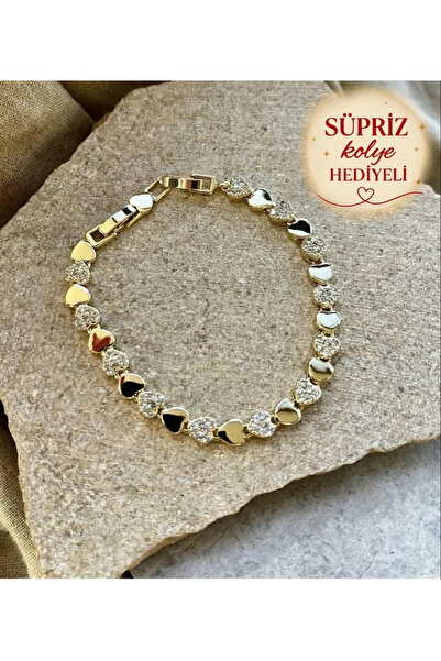 XUPING JEWELRY Xuping Taşlı Kalpli Bileklik 14K Gold