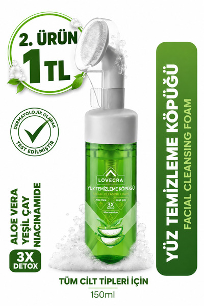 LOVECRA Aloe Vera Yüz Temizleme Köpüğü Gözenek Arındırıcı Derinlemesine Temiz...