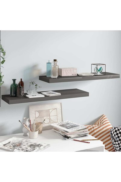 Concept Rafturi de perete, 2 buc., gri extralucios, 80x23,5x3,8 cm, MDF