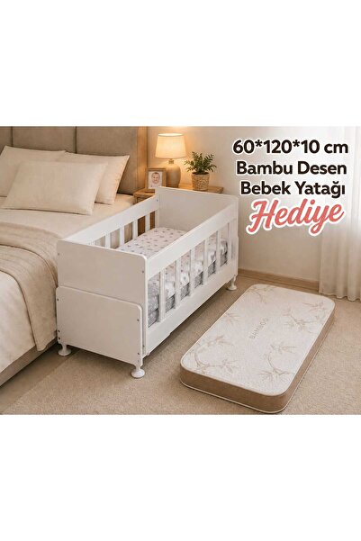 ZELMİRA 60*120 cm Anne Yanı Sallanan Beşik Ahşap Park Beşik Anne Yanı Yatak H...