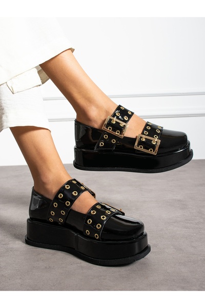 Alemdar Shoes Loafer de damă NELY din piele neagră lăcuită cu detaliu cataramă