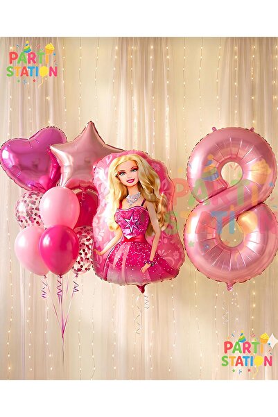 Parti Station Barbi 8 Yaş Balon Seti Barbi Konsept Parti Barbi Pembe Doğum Gü...