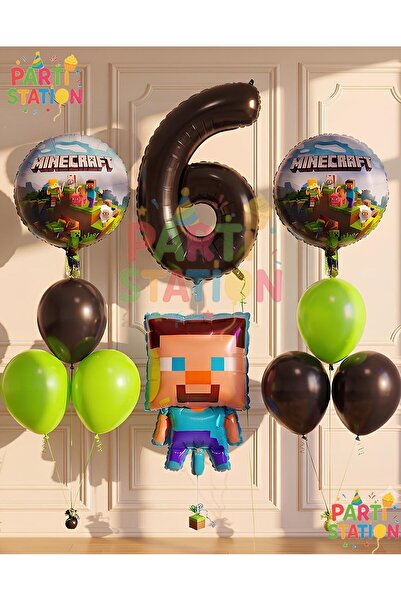 Parti Station Minecraft Konsept Doğum Günü 6 Yaş Balon Set Minecraft Parti Te...