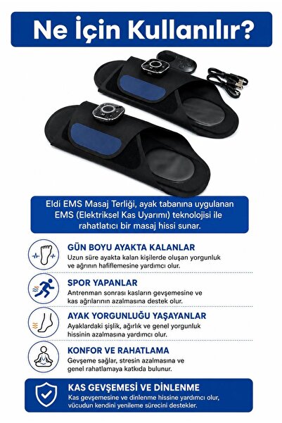 Genel Markalar ELDİ EMS Ayak Masaj Terliği Şarjlı Ayak Masaj Aleti 7 Mod 15 Kademe Uzaktan Kumandalı