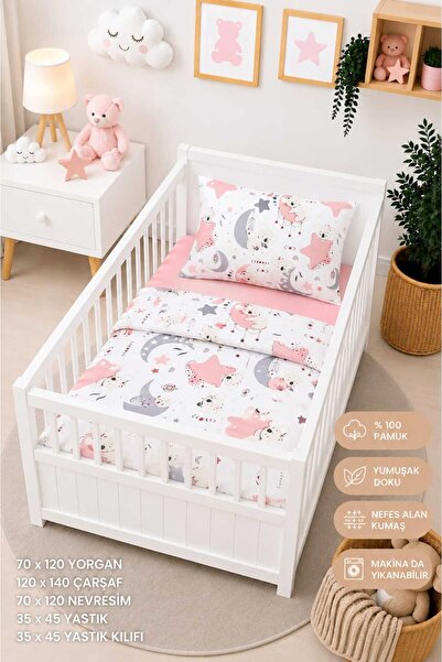 100% Cotton Fabric Baby Park Crib 5-Piece Quilt and Duvet Cover Set (70 X 120 CM)