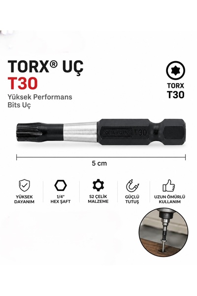 CETA FORM 1/4 İnç Torx Bits Uç Vidalama Tork (Darbeli Kullanım) T30 x 50 mm
