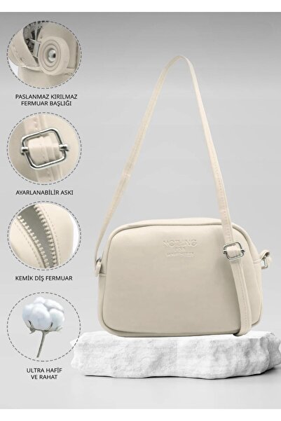 Sebbo Boutique Women's Mini Urban Cream Cross Strap Zippered Adjustable Strap Model Hand Arm And Shoulder Bag