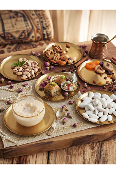 SEVA ÇELİK ÇELİK GOLD RENK 6 ADET DÜZ MİNİ ÇEREZLİK PASTA TATLI TABAĞI 12 CM