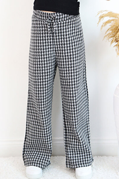Breeze Girl's Pants with Houndstooth Pattern, Elastic Waist, Ages 9-14, Black
