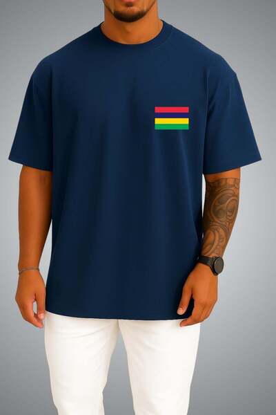 Bahriyeli Collection Oversize Mauritius Flag Pocket Printed Unisex T-Shirt