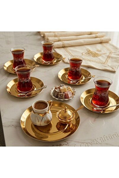 Elzemm store PASLANMAZ ÇELİK GOLD YUVARLAK 6 ADET ÇAY TABAĞI BARDAK ALTLIĞI