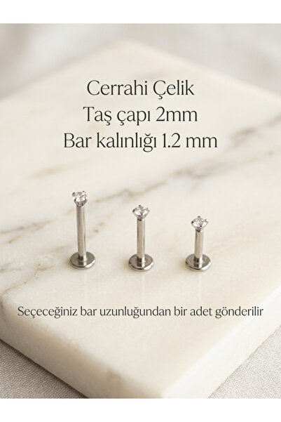Bylin Cerrahi Çelik Tek Taş Piercing (taş Çapı 2mm) Bar Uzunluğu 6mm