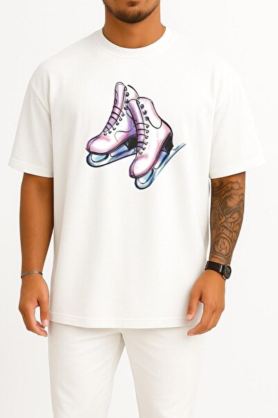 Bahriyeli Collection Oversized Ice Skating Chest Design Unisex T-Shirt