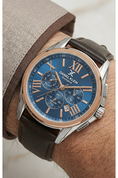 Daniel Klein Exclusive Dark Brown Leather Watch for Men DK.1.14223-5