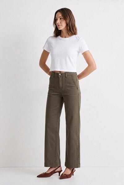blue white Women's Brown High Waist Slim Casual Wide Leg Jean Pants