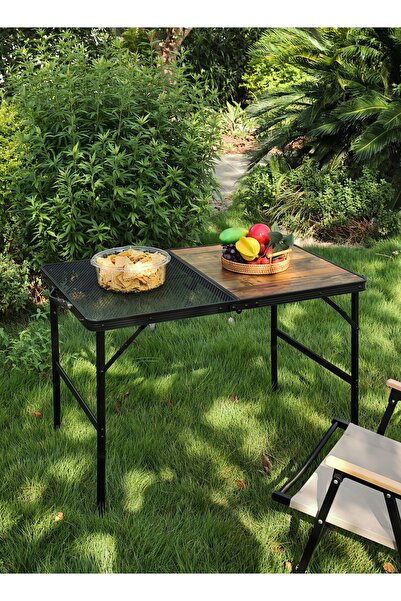 Lawazim Folding Picnic Table 90x60cm - Adjustable Height Dual Surface Grill T...
