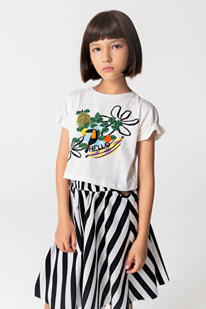 SheShe Cotton T-Shirt and Striped Sports Skirt Set