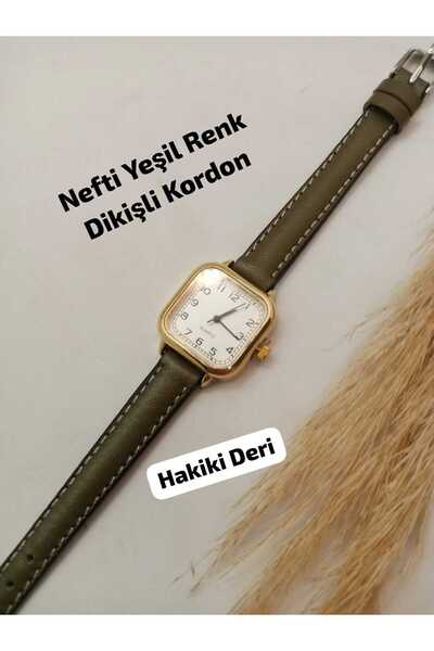 Brality Vintage Design, Genuine Leather - Nefti Green Color Strap, Gold Color...