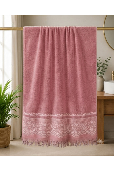 ŞENER HOME Veliki peškir za kupanje Sa resama 90x150 cm - Roze