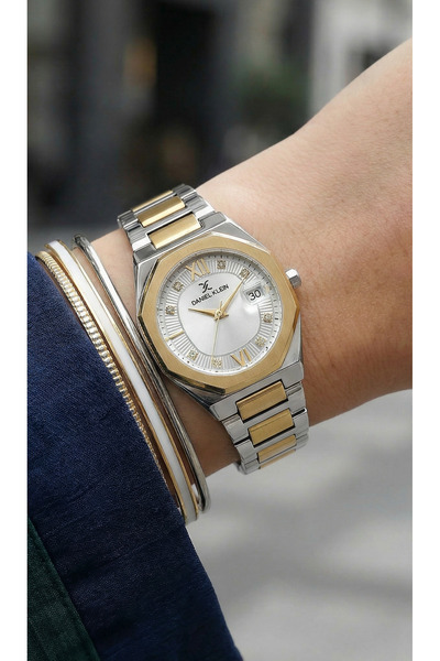 Daniel Klein Premium Silver and Gold Stainless Steel Watch for Women DK.1.141...
