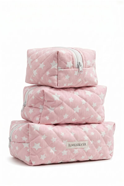 İLMEK&YSR 3-Piece Makeup Bag, Cosmetic Quilted Bag