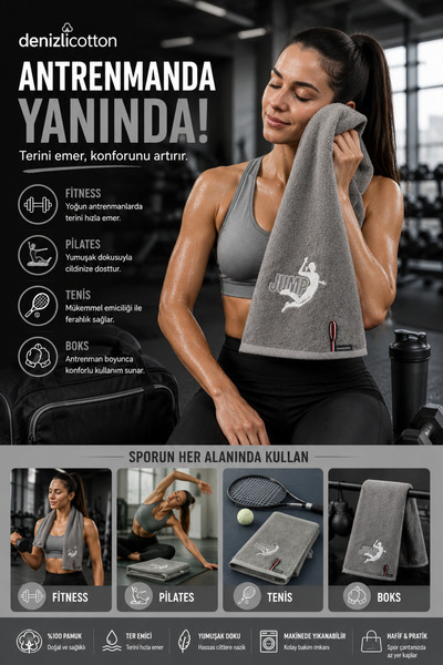 denizlicotton Embroidered Sports Towel Cotton, Anti-Bacterial, Sweat-Absorbent Fitness Plates Boxing Tennis Sports Towel