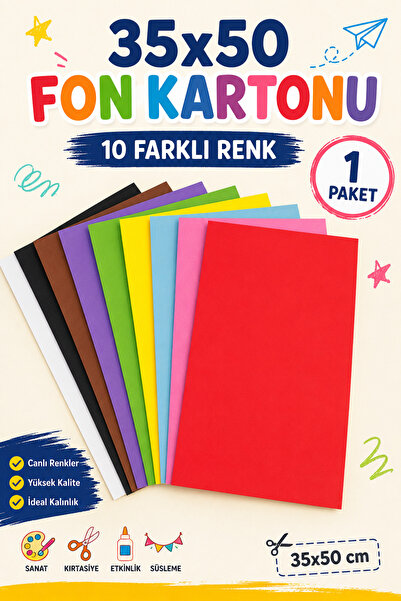 Minopi 1 Paket 35x50 Fon Kartonu Paketi 10'lu Hobi Tasarım Anaokulu Kreş Malz...
