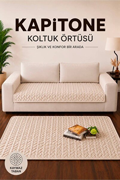 vivamia Tek Parça Kaymaz Taban Kapitone Koltuk Örtüsü Çekyat Kanepe Örtüsü 90...
