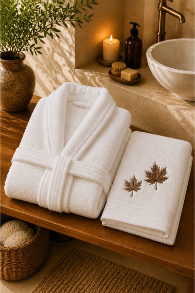 sternen glanz Sternen Embroidered 100% Cotton Soft 2-Piece Bathrobe - Hair Towel Set /Dowry Set /Hammam Set