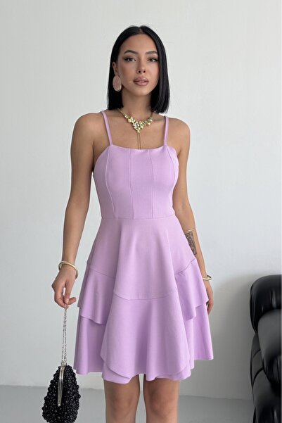 ALFUDO Moda Collection Prenses Model Askılı Lila Elbise