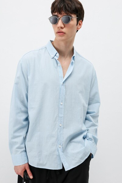VAMOSCLO Basic Oversize Pamuk Keten Gömlek Bebe Mavi