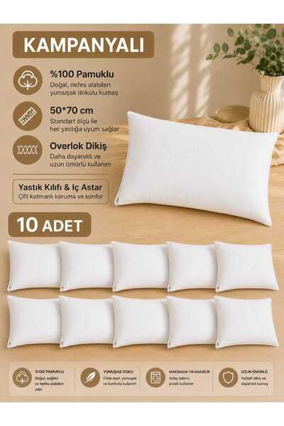 Pamuk 10 Adet %100 Pamuklu 50x70cm Yastık İç Astar Otel/Ev