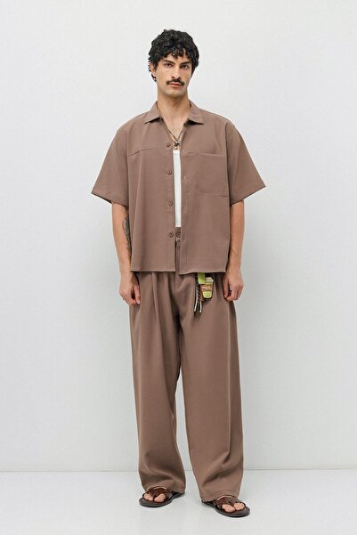 VAMOSCLO Relaxed Fit Oversize Shirt Super Baggy Pants Set Mink