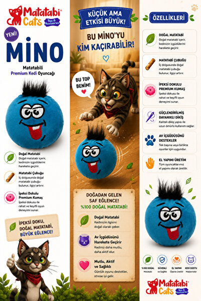 MATATABİ CATS Mino Sesli, Tüylü, Eğlenceli, Kumaş Kedi Oyuncağı Matatabili (K...