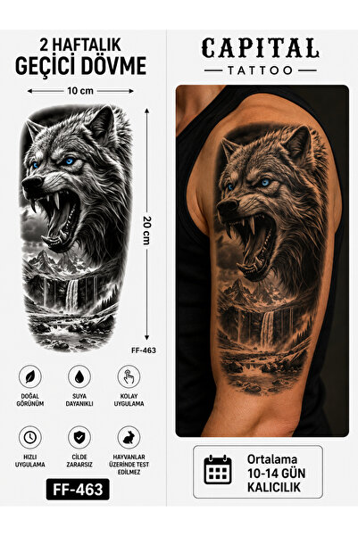 medink tattoo Tattoo Gerçekçi 3D kurt Realistic Model Geçici Kol Bacak Geçici...