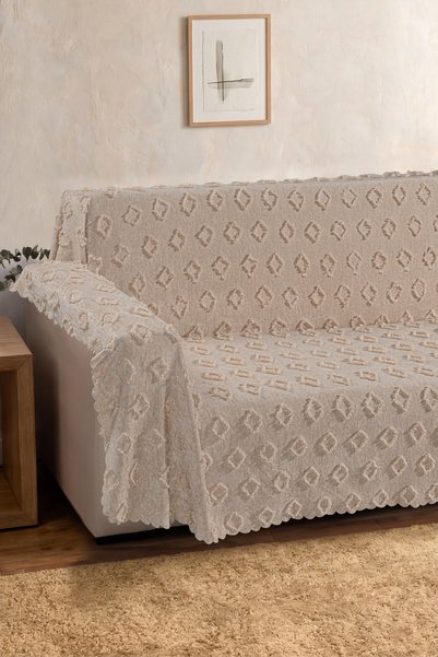 Zühre Home Arm Covering Sofa Cover |   Self-Embossed Geometric Patterned |   Multi-Purpose Cover, Bedspread |   180X300