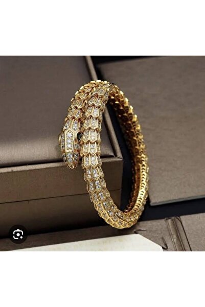 ella'nın çarşısı Snake Model Zircon Stone Gold Color Handcuff Bracelet. Stain...