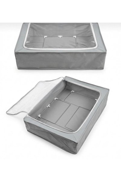 Handyol 4 Pieces Large Size Storage Bins with Windows and Steel Support, Multi-Purpose Organizer under the Bed, 66X46X20 cm