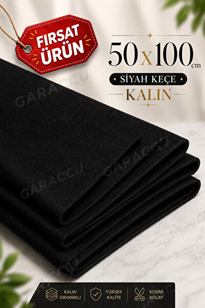garaccu Siyah Kalın Keçe Kumaş 3 Mm Kalınlığında (50 X 100 Cm) Kalın Rulo Keçe