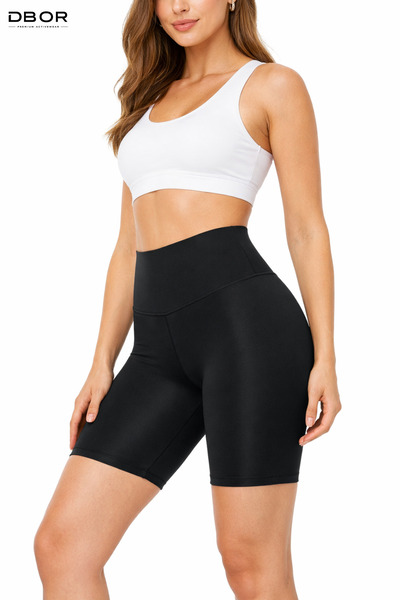DBOR Black High Waist Gathering Premium Biker Diving Fabric No Show Scuba Sho...
