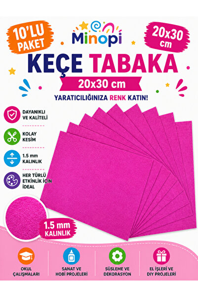 Minopi Pink Felt Sheet 10 Pack 20X30 cm - 1.5 mm Thickness