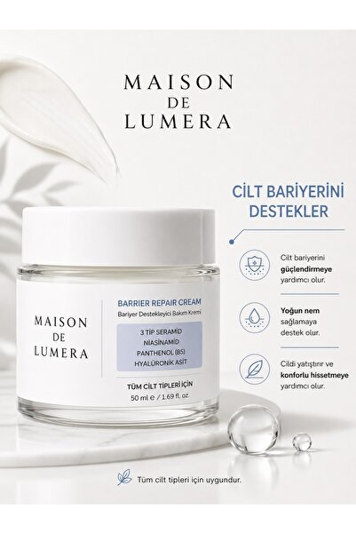 Maison De Lumera Bariyer Destekleyici Krem | 3 Tip Seramid, Niasinamid, Hyalü...