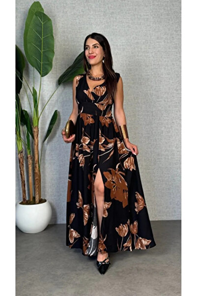 Generic Brand Women's strappy, crossover neck, wide cut, detailed slit, long ...
