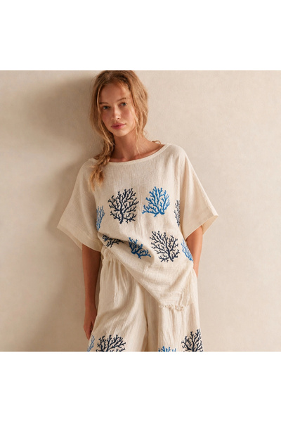 Su Koleksiyon Cotton Woven Blouse & Pants Set
